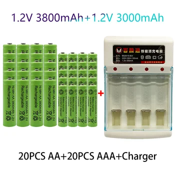 1.2 В AA 3800 мАч NI-MH Аккумуляторные батареи + Зарядное устройство + AAA аккумулятор 3000 мАч Перезаряжаемый аккумулятор + Зарядное устройство NI-MH 1.2 В AAA аккумулятор