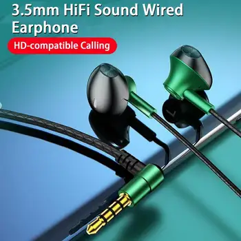 120-сантиметровые Проводные Наушники, совместимые с HD, Вызывающие Наушники-вкладыши с микрофоном 3,5 мм, HiFi Звук, Телефонный Блок Питания L Изогнутого Типа