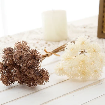 12шт Искусственный пластиковый цветок-колючий шар, Бело-коричневое Искусственное растение, украшение для дома, гостиной, Обеденного стола, Рождественские принадлежности