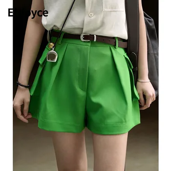 2023 Летние женские зеленые шорты с карманами, повседневные свободные короткие брюки в корейском стиле с высокой талией, рабочая одежда, горячие брюки А-силуэта