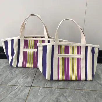 2023 Новая полосатая сумка, простая модная женская сумка через плечо большой емкости, цветная холщовая сумка