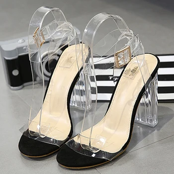2023 новая мода ПВХ сандалии открытым носком женские прозрачные высокие каблуки сандалии пряжка ремень насосы 11см плюс размер