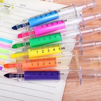 40шт 6 цветов маркерных ручек Шприц-флуоресцентная ручка Больших размеров Шприц-маркеры 6 цветов для детей Домашняя Школа