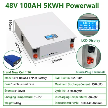 48V 100AH 200AH LiFePO4 Аккумуляторная Батарея 10KWH 5KWH Powerwall 32 Parellel 6000 + Цикл Супер Емкость CAN /RS485 Для Домашней Солнечной Системы