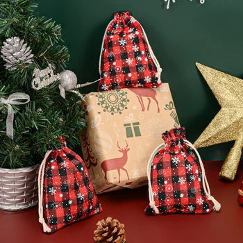 5шт Рождественский клетчатый пакет для конфет Рождественское украшение Сумка Apple для детей Подарок 2022 Navidad 2023 Рождественские принадлежности для новогодних вечеринок