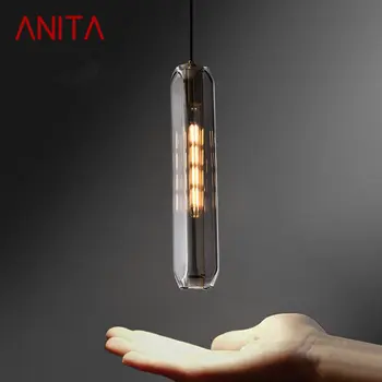 ANITA Современные латунные подвесные светильники, LED Simply Creative, Хрустальная Дымчато-серая Подвесная лампа для домашнего декора прикроватной тумбочки в спальне