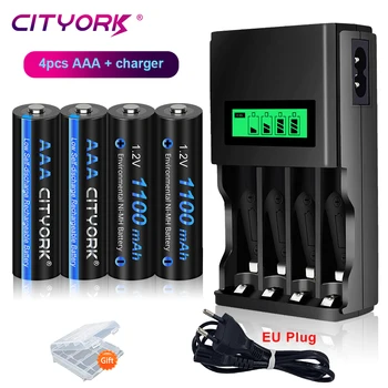 CITYORK 1.2V AAA 1100mAh NI-MH Аккумуляторные Батареи 3A + 4 Слота ЖК-USB Зарядное Устройство Для 1.2 V AA AAA Аккумуляторной Батареи
