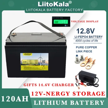 LiitoKala 12,8 В 120AH LiFePO4 Аккумуляторная батарея 12 В Литий-Железо-Фосфатные Батареи 4000 Циклов инверторная Автомобильная зажигалка Солнечная беспошлинная