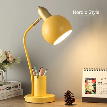 Nordic Iron Art LED Модная простая настольная лампа с защитой для глаз, Затемнением, Металлическим держателем ручки, настольной лампой, домашним декором для гостиной, спальни
