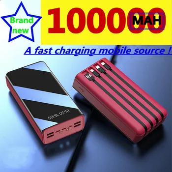 Power Bank 100000Mah Type C Micro USB с быстрой зарядкой Power Bank со светодиодным дисплеем Портативное внешнее зарядное устройство для телефона планшета