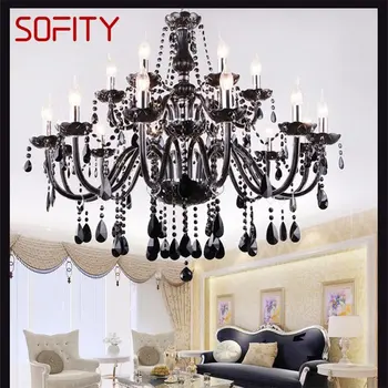 SOFITY Люстра в европейском стиле, Светодиодная Подвесная Свеча, Хрустально-черные Роскошные Светильники для дома, гостиничного зала