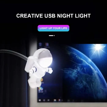 USB Night Light LED Лампа Астронавта Настольная Лампа Гибкий Светодиодный Ночник 5V Настольная Лампа Для Чтения Space Man Decoration Лампа Для Ноутбука