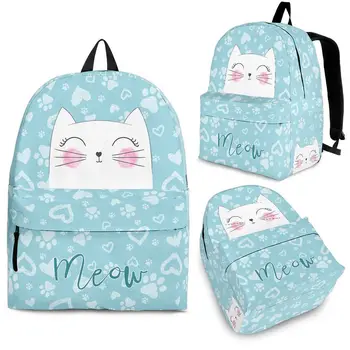 YIKELUO Милый мультяшный рюкзак с котом, сумка для ноутбука студента колледжа, Кошачья лапа, любовный принт, Синий Повседневный рюкзак с застежкой-молнией, сумка для учебников