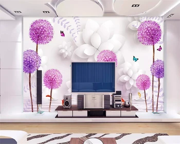 beibehang Трехмерные классические эстетические обои цветок фиолетовый одуванчик отражение воды 3D ТВ фон из папье-маше