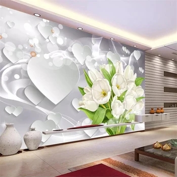 wellyu papel de parede Обои на заказ 3d фрески букет белых тюльпанов в виде сердца фон для гостиной обои для рабочего стола домашний декор