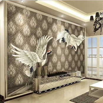 wellyu Изготовленная на заказ большая фреска Дамаск с континентальным рисунком Журавль 3d ТВ фон обои для стен papel de parede para quarto
