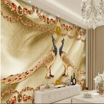 wellyu Индивидуальные большие фрески Европейский роскошный золотой фон с павлином обои papel de parede para quarto