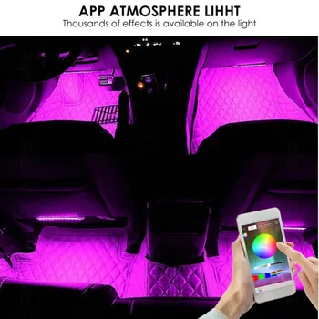 Автомобильные Светодиодные Полосы Света, Aukora Bluetooth App Controller Внутреннее Освещение Автомобиля 48 Светодиодов Многоцветная Музыкальная Автомобильная Полоса Света
