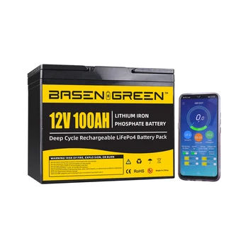Аккумуляторная батарея BASEN 12v lifepo4 с управлением приложением lifepo4 12v 100ah литий-ионный аккумулятор