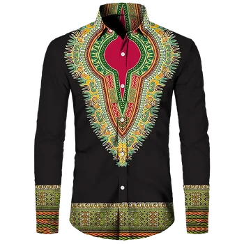 Африканские мужские рубашки, фестивальные рубашки с 3D-принтом, мужские модные рубашки, повседневная пляжная блузка, блузка с лацканами, мужская одежда в этническом стиле