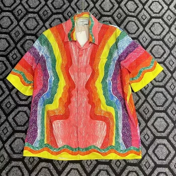 Высококачественная Новая рубашка с полноцветной печатью Casablanca Для мужчин и женщин, Шелковые рубашки для пляжа на Гавайях в стиле хип-хоп