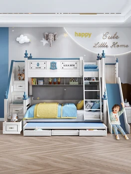 Двухъярусные кровати, американские детские кровати для мальчиков и девочек, многофункциональные комбинированные кровати, высокие и низкие кровати.