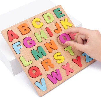Деревянная игрушка Монтессори для детей от 1 до 2 3 лет, подарок для мальчиков и девочек, комбинационная игра, Деревянная азбука, головоломка с цифрами, обучающая игра для детей