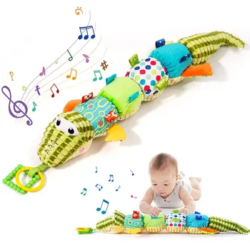 Детские Игрушки Tummy Time с Погремушками Crinkle 0 3 6 9 12 Месяцев Для Новорожденных Музыкальные Игрушки для Маленьких Мальчиков И Девочек Гусеница Крокодил