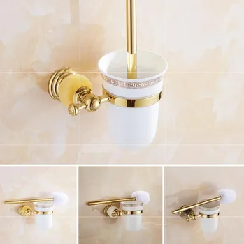Европейский Настенный Декоративный Нефритовый держатель для туалетной щетки с гальваническим покрытием из нержавеющей Стали с керамической чашкой, аксессуары для ванной комнаты