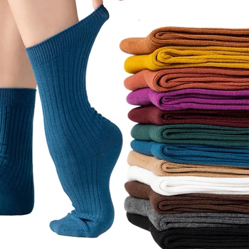 Женские носки Длинные Модные хлопчатобумажные дышащие осенне-зимние однотонные спортивные носки для девочек Повседневные Простые удобные в стиле ретро