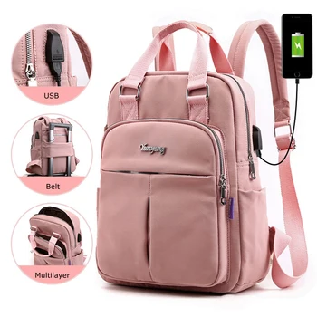 Женский рюкзак с USB-зарядкой с верхней ручкой, большой вместительный повседневный рюкзак для путешествий, Опрятная студенческая школьная сумка, 14-дюймовый рюкзак для ноутбука