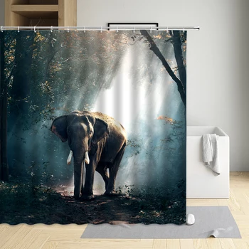 Занавеска для душа с изображением слона Современная экологичная ткань из полиэстера, водонепроницаемая ткань для декора ванны, ширма с крючком, которую можно стирать