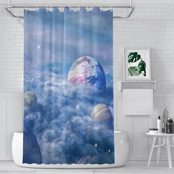 Занавески для душа Space Blue Cloud из водонепроницаемой ткани с космическими Галактиками, Забавный декор для ванной комнаты с крючками, Аксессуары для дома