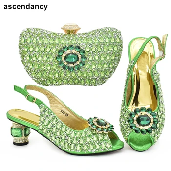 Итальянская обувь и набор сумок, роскошные дизайнерские женские босоножки на среднем каблуке, роскошная дизайнерская обувь, сумка со стразами и набор обуви для вечеринки