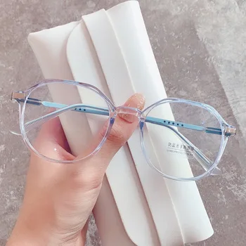 Корейские модные очки с защитой от синего света Неправильной круглой формы в прозрачной металлической оправе для компьютерных игр, Защита глаз, Простые очки
