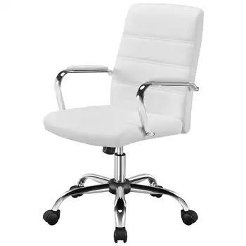  Кресло для руководителей из искусственной кожи с регулируемой средней спинкой, белое, поворотное