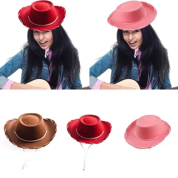 Крутая западная войлочная коричнево-красная ковбойская шляпа, регулируемая для ролевых фестивалей на Хэллоуин, костюмы для тематических вечеринок, женская джазовая шляпа Hombre