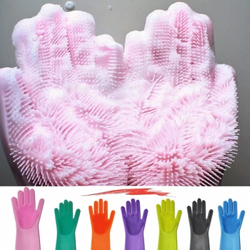 Кухонные силиконовые перчатки для уборки, волшебные перчатки для мытья посуды для домашней кухни, силиконовый скруббер, Резиновые перчатки для мытья посуды