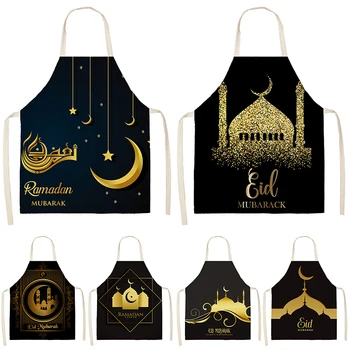 Кухонный фартук с принтом мусульманского праздника Ид Мубарак для женщин, Рамадан Карим, домашняя кухня, Запеченная звезда, Полумесяц, Льняное украшение для поясного кармана