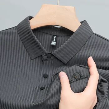 Легкая роскошная дышащая рубашка поло из ледяного шелка высокого класса, мужская повседневная футболка с коротким рукавом и модной вышивкой, Летний топ 2023, M-4XL