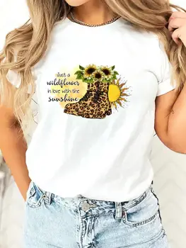 Летняя одежда, футболка с круглым вырезом и принтом, Леопардовый цветочный тренд, милая модная женская одежда с коротким рукавом, графическая футболка