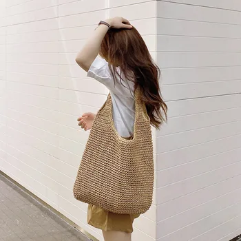 Модная дизайнерская летняя пляжная сумка из плетеной соломы ручной работы, женские сумки-тоут большой емкости, сумка через плечо из ротанга Bolsa