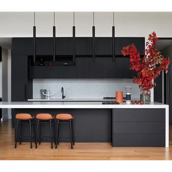 Модульный дизайн кухонной мебели с открыванием, современные кухонные шкафы из меламина под дерево