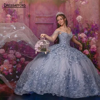Небесно-голубые Пышные Платья 2023 с отделяющейся Накидкой С открытыми плечами, платья для выпускного вечера Crystal Princess Sweet 15 16