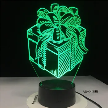 Новая 3D подарочная коробка Desgin Night Lights LED USB 7 Цветов Сенсорная Настольная Лампа 3D Настольная Лампа Праздничные Друзья Подарок Детям На День Рождения AW-3099