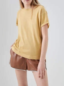 Новая женская однотонная футболка с круглым вырезом, тонкая летняя рубашка с короткими рукавами, весна 2023 г.