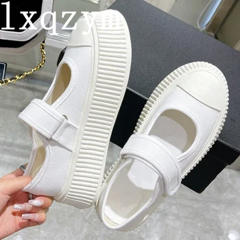 Новинка 2022 года, брендовая дизайнерская парусиновая обувь на плоской платформе, толстая подошва, круглый носок, высококачественная повседневная обувь для прогулок на улице для женщин