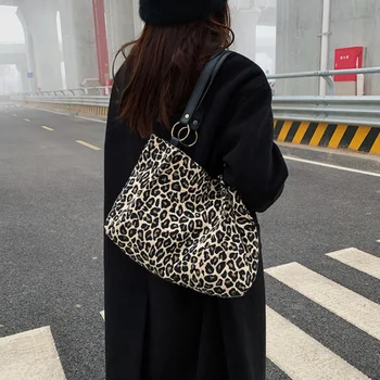 Новые популярные женские сумки, леопардовые сумки через плечо большой емкости, новые модные сумки-тоут, сумки для покупок и путешествий, холщовые сумки
