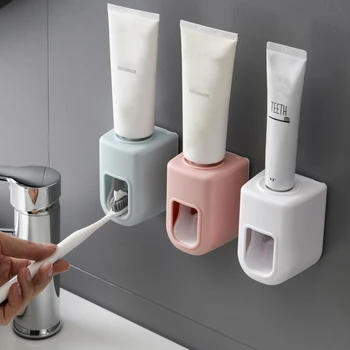 Пластиковая соковыжималка для зубной пасты Автоматический дозатор зубной пасты для ванной комнаты Пылезащитный Самоклеящийся настенный держатель для зубной пасты