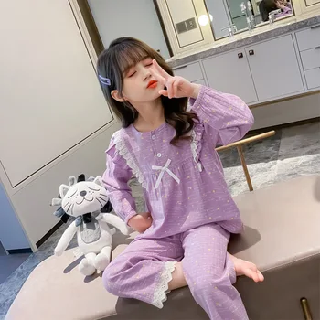 Принцесса в корейском стиле для девочек, Осень 2022, Новая детская пижама, хлопковая пижама с длинными рукавами для девочек, комплект одежды для девочек